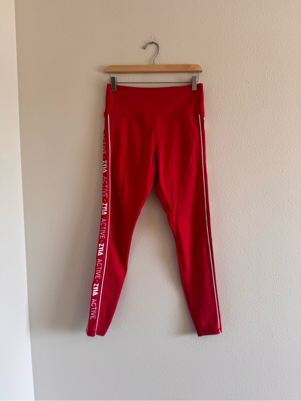 ZYIA Red High-Rise Side-Logo Leggings